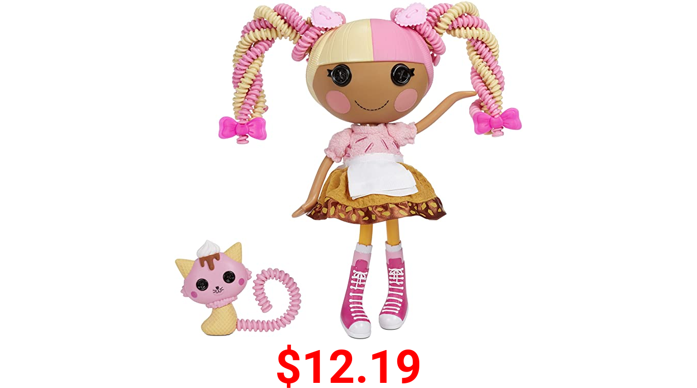 Lalaloopsy Silly Hair Doll- Scoops Waffle Cone Doll and Pet Cat, 13" Ice Cream Multicolor Hair Styling Doll & 11 Accessories, Salon Playset- Kids Gifts, Toys for Girls Ages 3 4 5+ to 103 Years Old