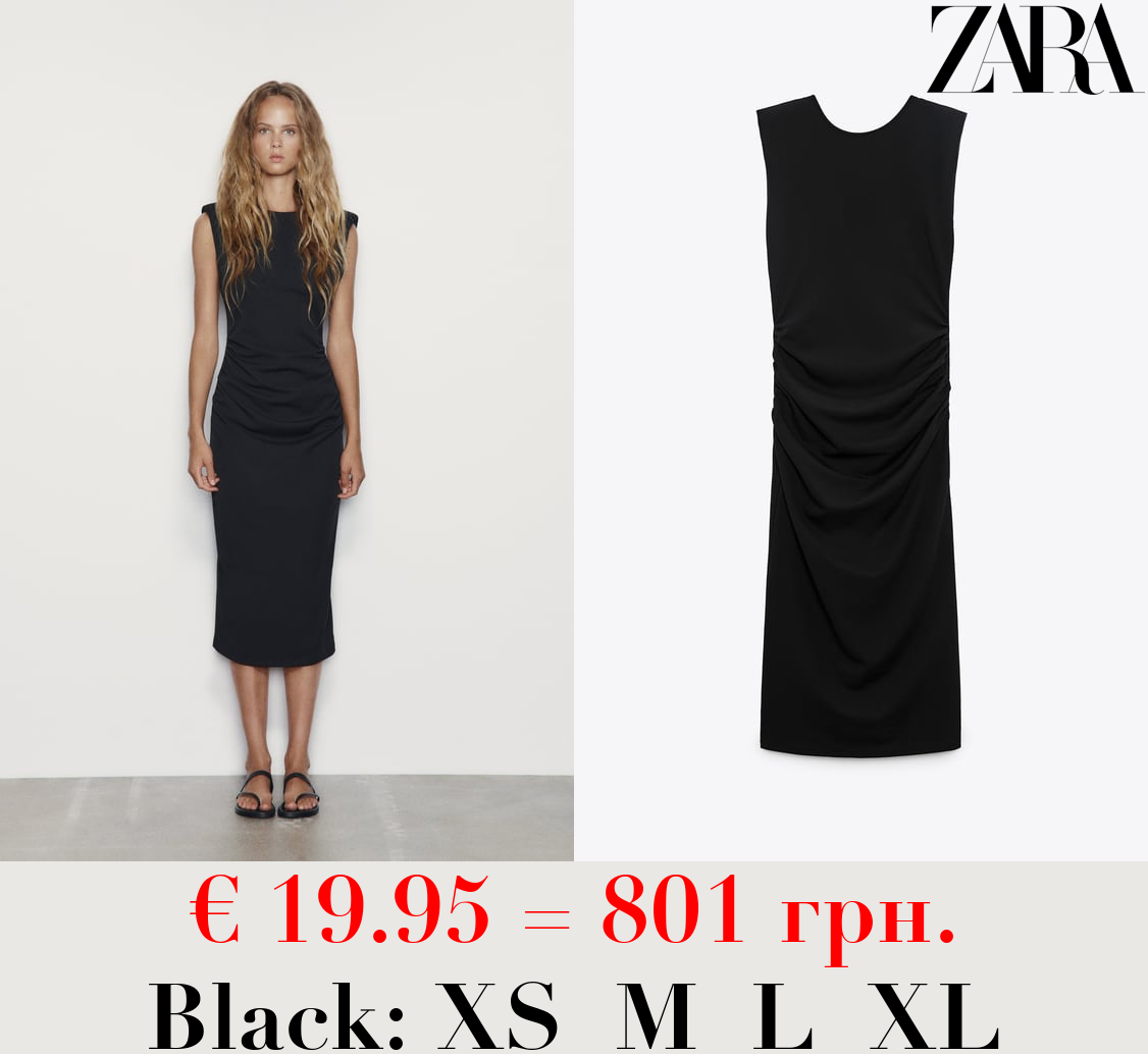 FITTED MIDI DRESS WITH PADDED SHOULDERS