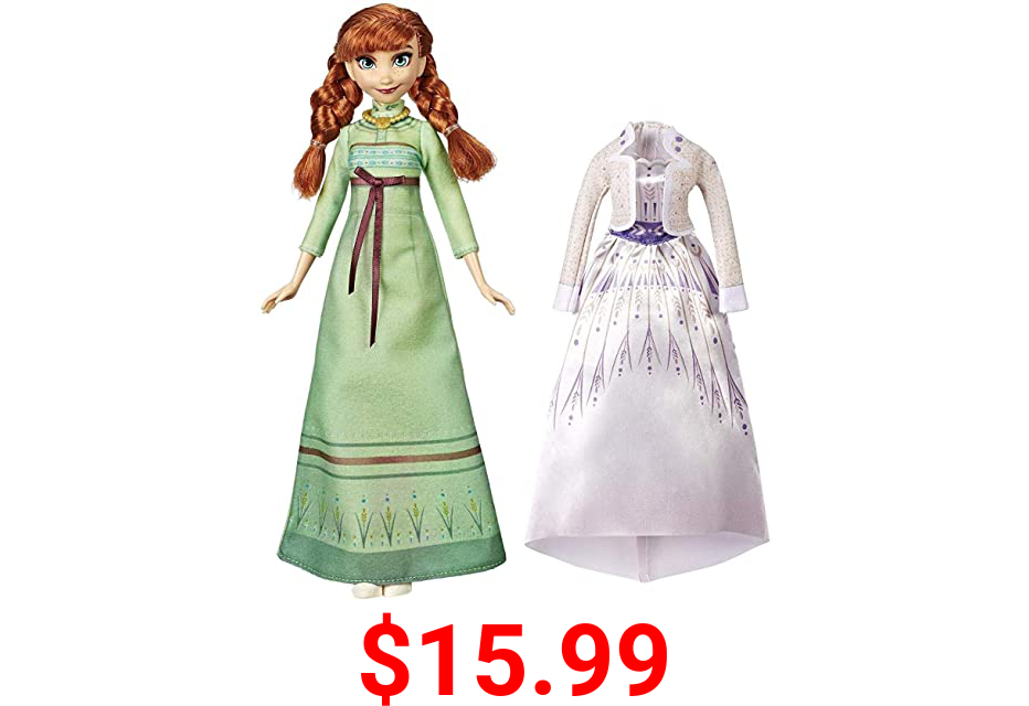 Disney Frozen Arendelle Fashions Anna Fashion Doll with 2 Outfits, Green Nightgown & White Dress Inspired by The Frozen 2 Movie - Toy for Kids 3 Years Old & Up