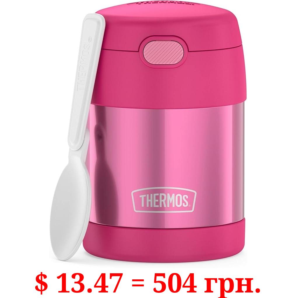 THERMOS FUNTAINER 10 Ounce Stainless Steel Vacuum Insulated Kids Food Jar with Folding Spoon, Pink