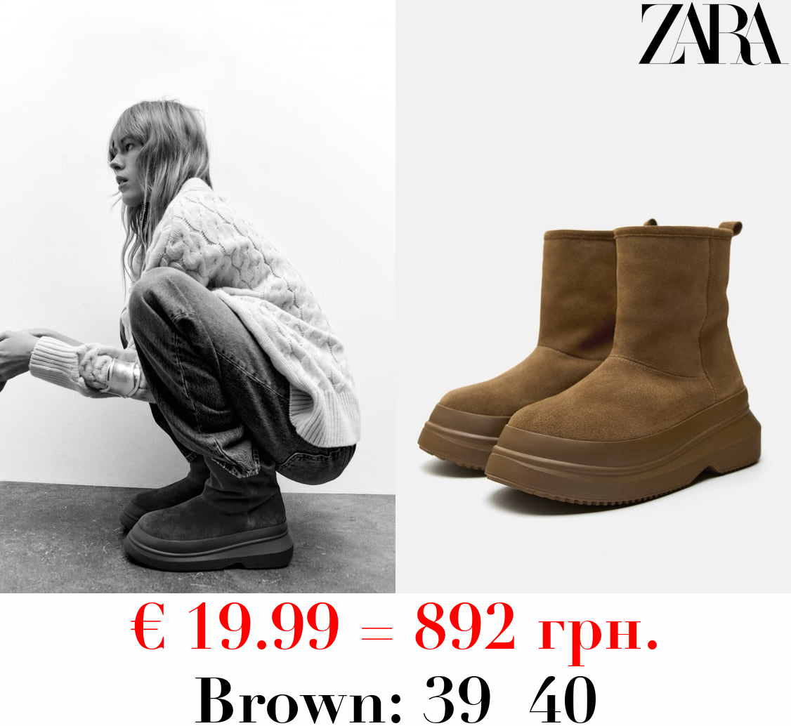 SPLIT SUEDE ANKLE BOOTS WITH RUBBERISED SOLES