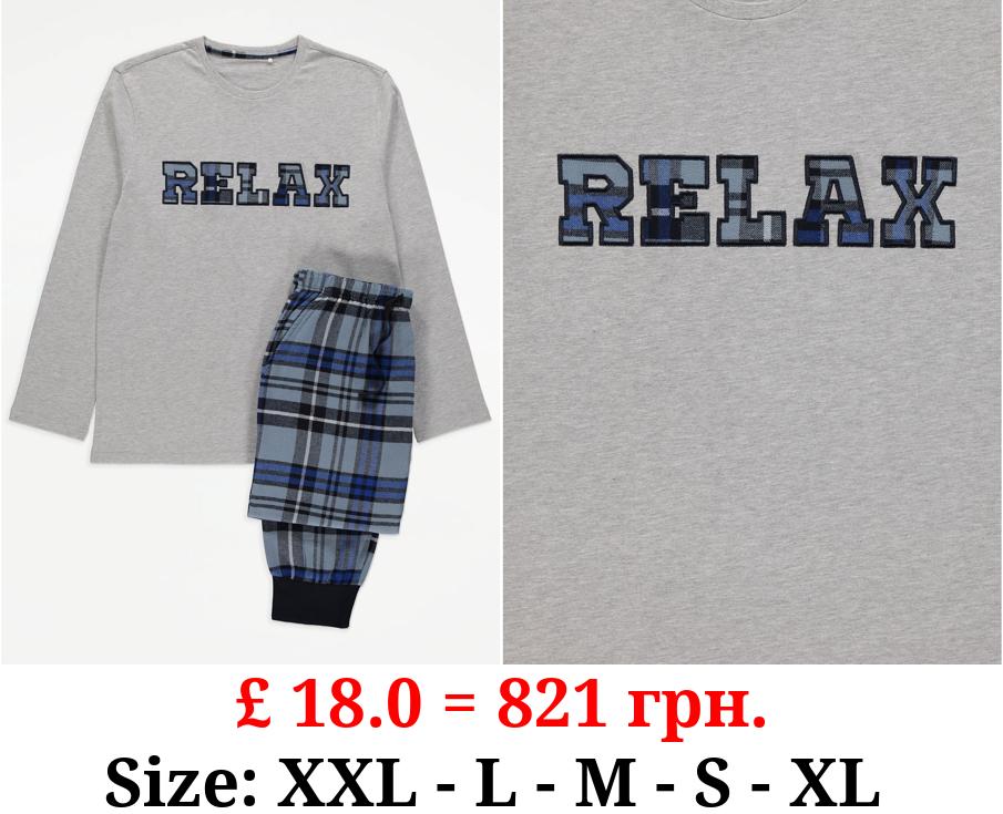 Navy Checked Relax Long Sleeve Pyjama Gift Set