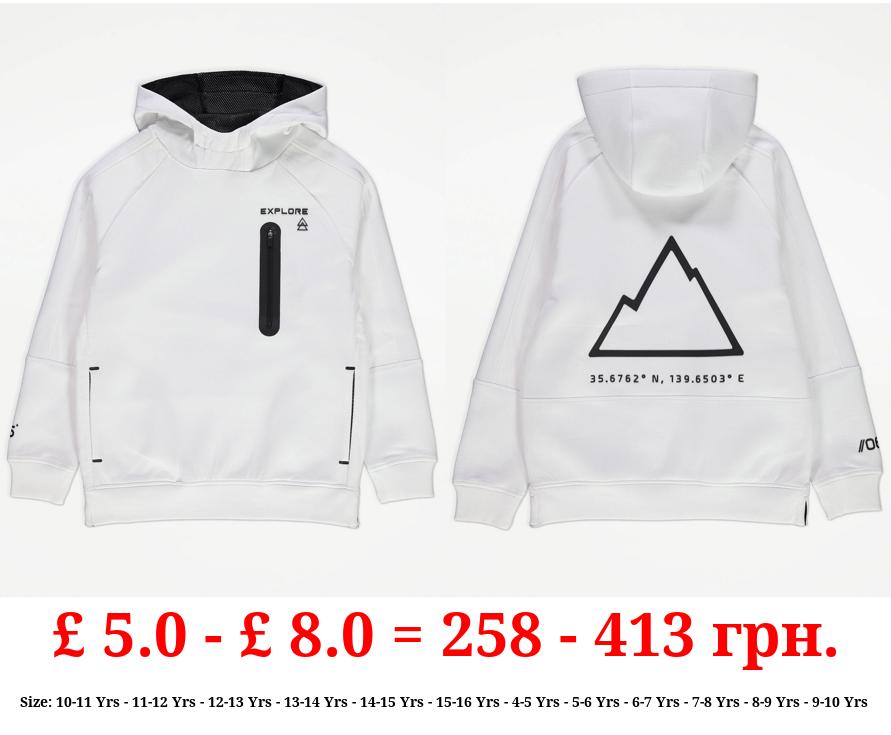 White Panelled Explore Slogan Hoodie