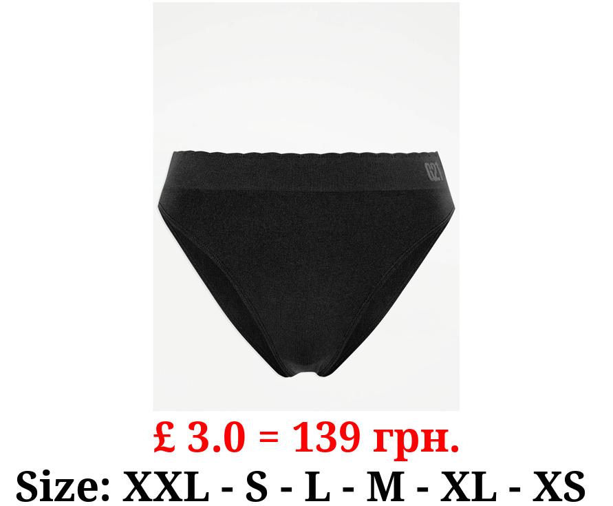 G21 Black Ribbed High Waisted Brazilian Knickers
