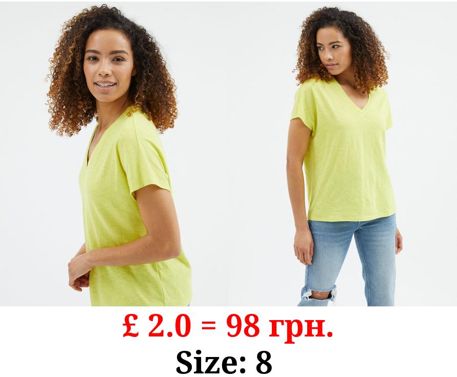 Lime Green Textured V Neck T-Shirt