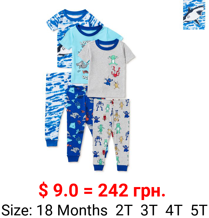Wonder Nation Baby Toddler Boys Snug Fit Cotton Pajamas, 6pc Set (12M-5T)