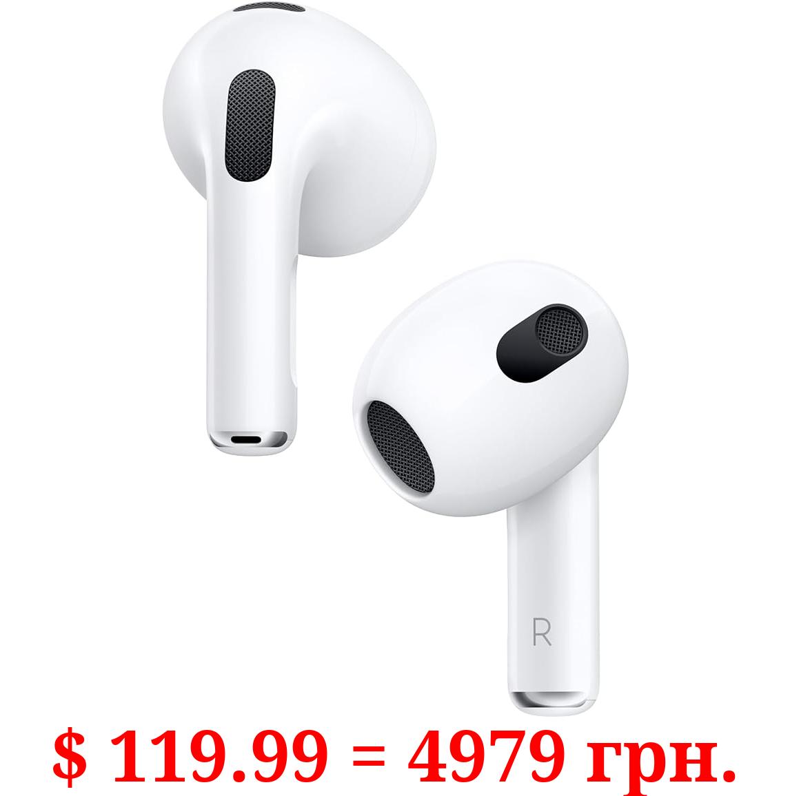 Apple AirPods (3rd Generation) Wireless Ear Buds, Bluetooth Headphones, Personalized Spatial Audio, Sweat and Water Resistant, Lightning Charging Case Included, Up to 30 Hours of Battery Life