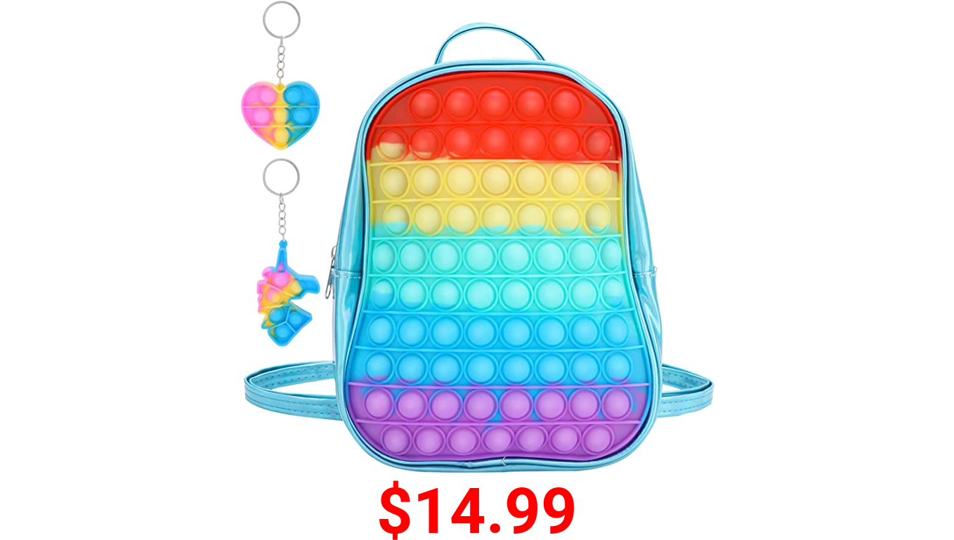 Alexsky Pop Backpack Purse Valentines Day Gifts for Kids Girls, Pop Shoulder Bag Fidget Toys Poppet for Kids Toddler, Push Popper Bubble Sensory Toy, Blue