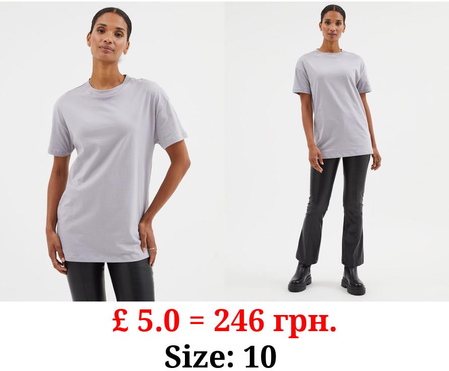 Grey Longline Cotton T-Shirt