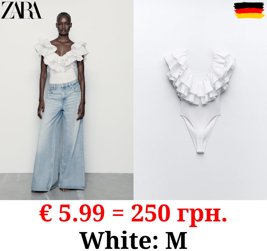 RIBBED BODYSUIT WITH RUFFLES