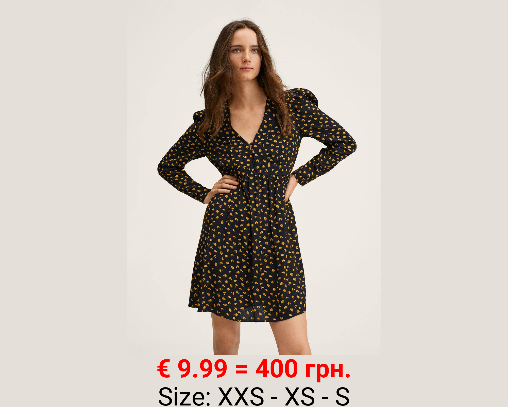 Vestido estampado manga abullonada