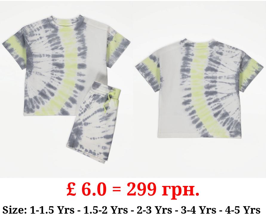 Grey Tie Dye Short Sleeve T-Shirt and Shorts Outfit