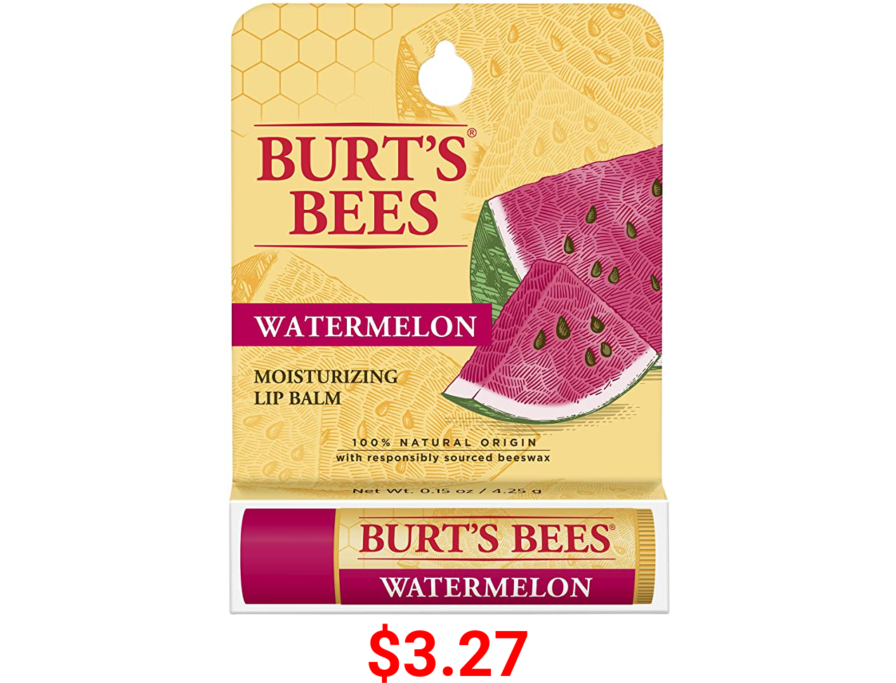 Burt's Bees 100% Natural Origin Moisturizing Lip Balm, Watermelon, 1 Tube