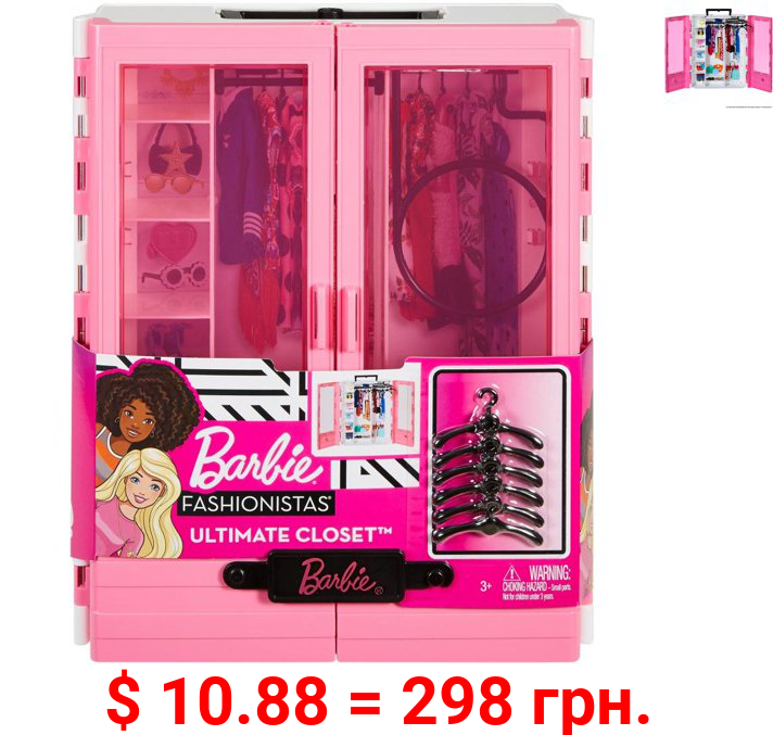 Barbie Fashionista Ultimate Closet, Portable with 6 Hangers
