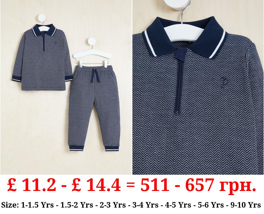 Billie Faiers Navy Herringbone Polo Top and Joggers Outfit