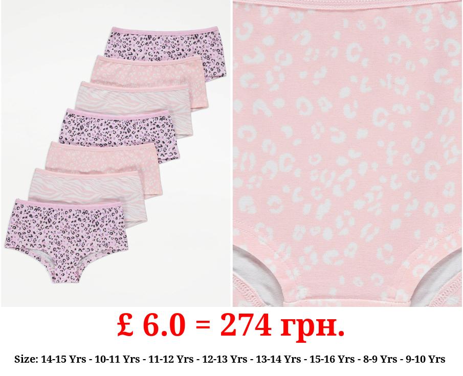Pink Animal Print Short Briefs 7 Pack
