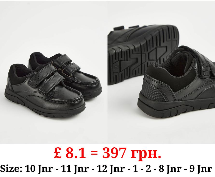 Wide Fit Black Leather Moccasin School Shoes