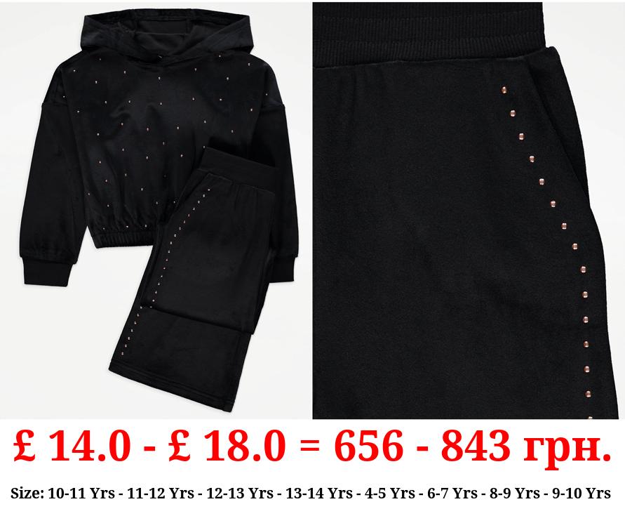 Black Sparkle Velour Hoodie and Trousers Outfit