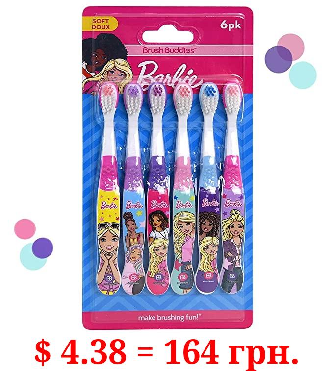 Brush Buddies Barbie Kids Toothbrushes, Manual Toothbrushes for Kids, Toothbrush for Toddlers 2-4 Years, Barbie Childrens Toothbrush, Soft Toothbrushes, 6PK