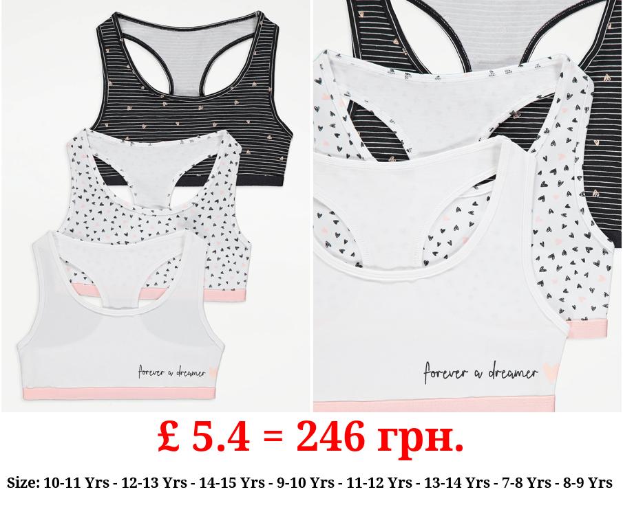 White Heart Racer Back Crop Tops 3 Pack