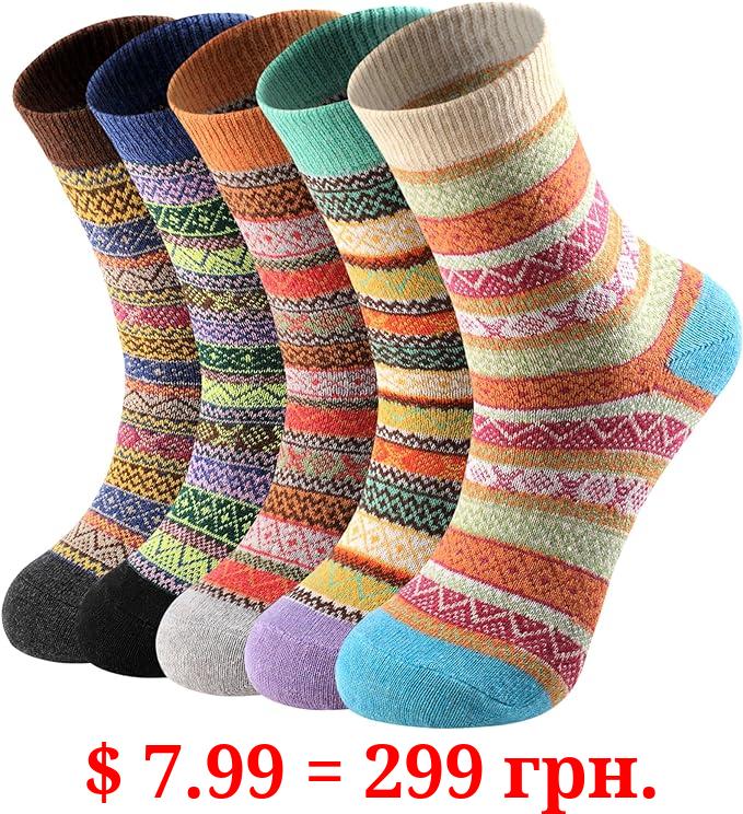 coclothy 5 Pairs Wool Socks for Women - Womens Wool Socks Winter Socks Warm Thick Knit Wool Soft Vintage Casual Crew Socks