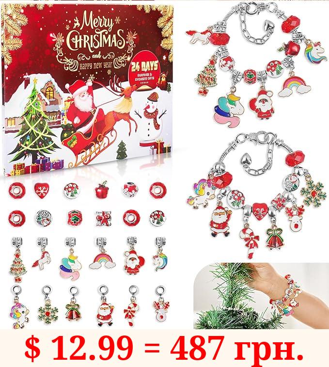 SIXNIE Christmas Charm Bracelets Advent Calendar, 2023 Xmas Christmas Countdown Calendar, 24-Days DIY Charm Bracelet Making Kit for Girls, Creative Jewelry Gifts for Kids Teens Women