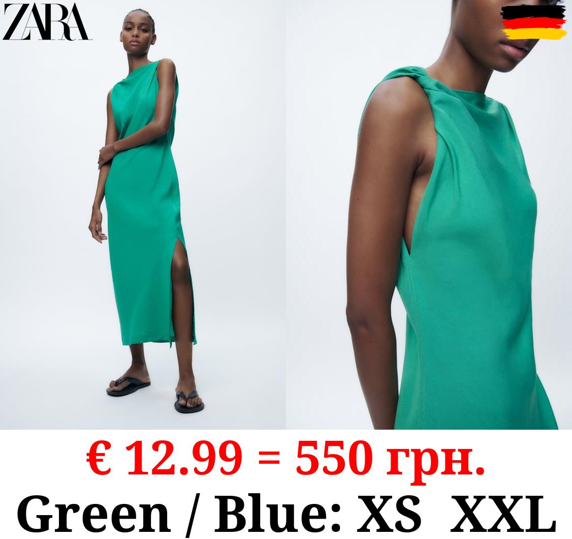 GATHERED LINEN BLEND DRESS