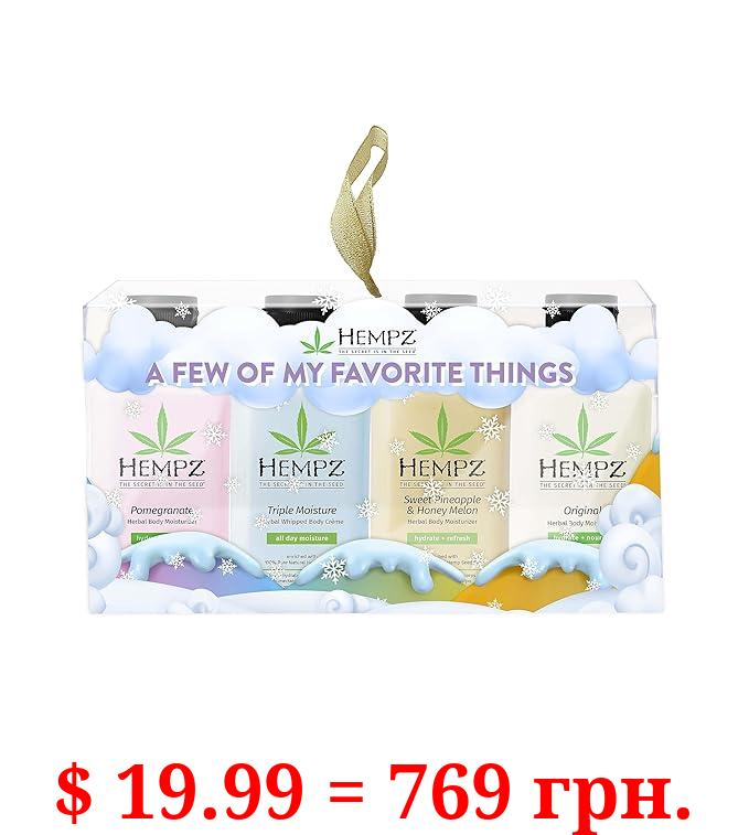 Hempz A Few of My Favorite Things (2.25 Oz 4 Pack) Pomegranate, Triple Moisture, Pineapple & Melon, & Floral Banana Moisturizer – Holiday Mini Travel Lotion for Women or Men with Dry or Sensitive Skin