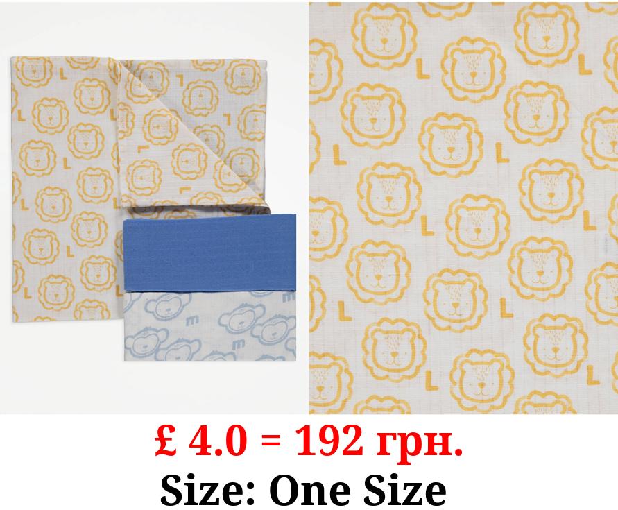 Lion and Monkey Muslin Cloths 3 Pack