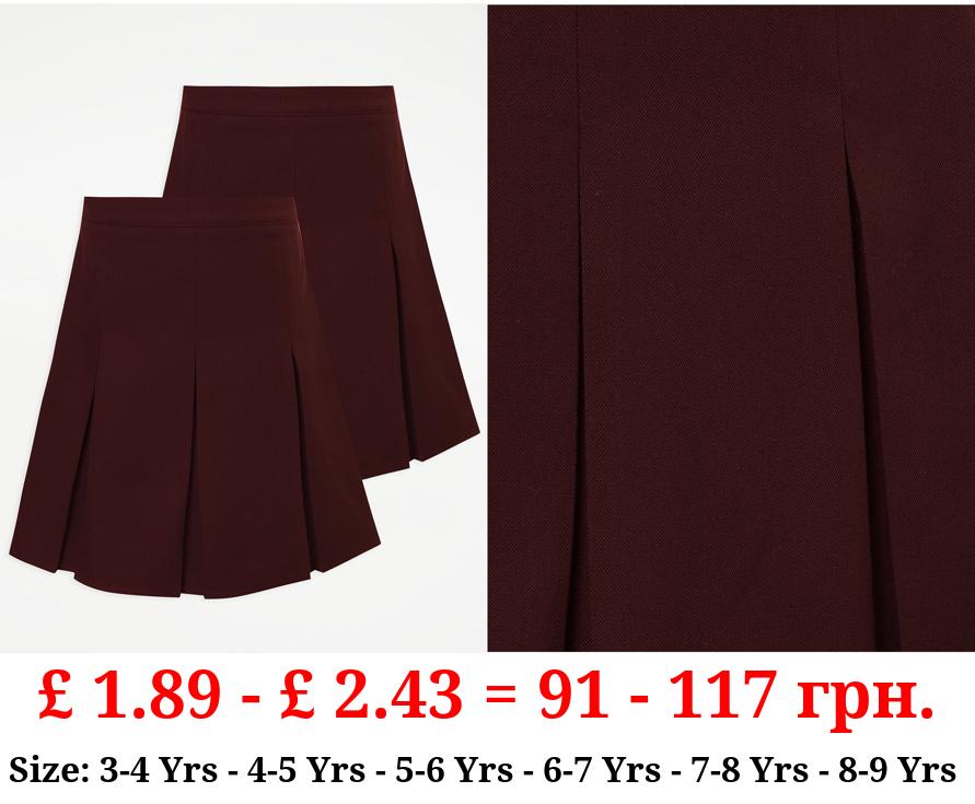 Girls Burgundy Box Permanent Pleats School Skirt 2 Pack