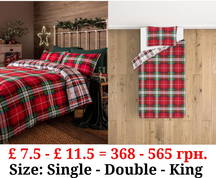 Red Checked Brushed Cotton Duvet Set