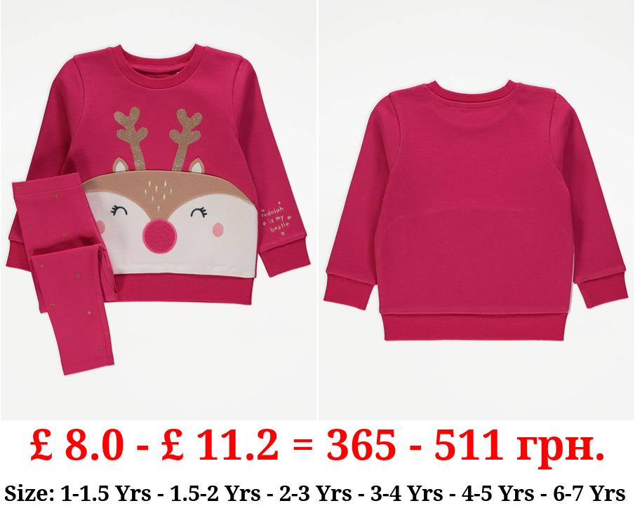 Red Reindeer Glitter Sweatshirt and Leggings Outfit