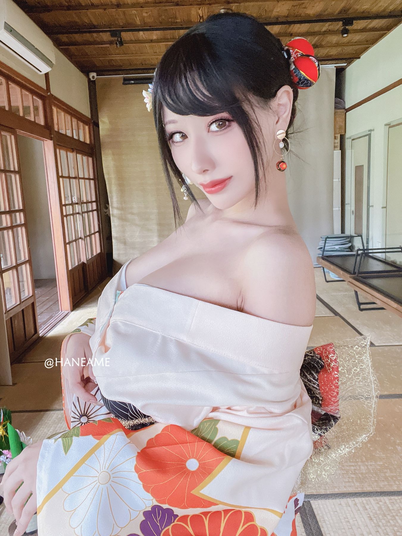 HaneAme 雨波 — Flower Print Kimono Girl 42