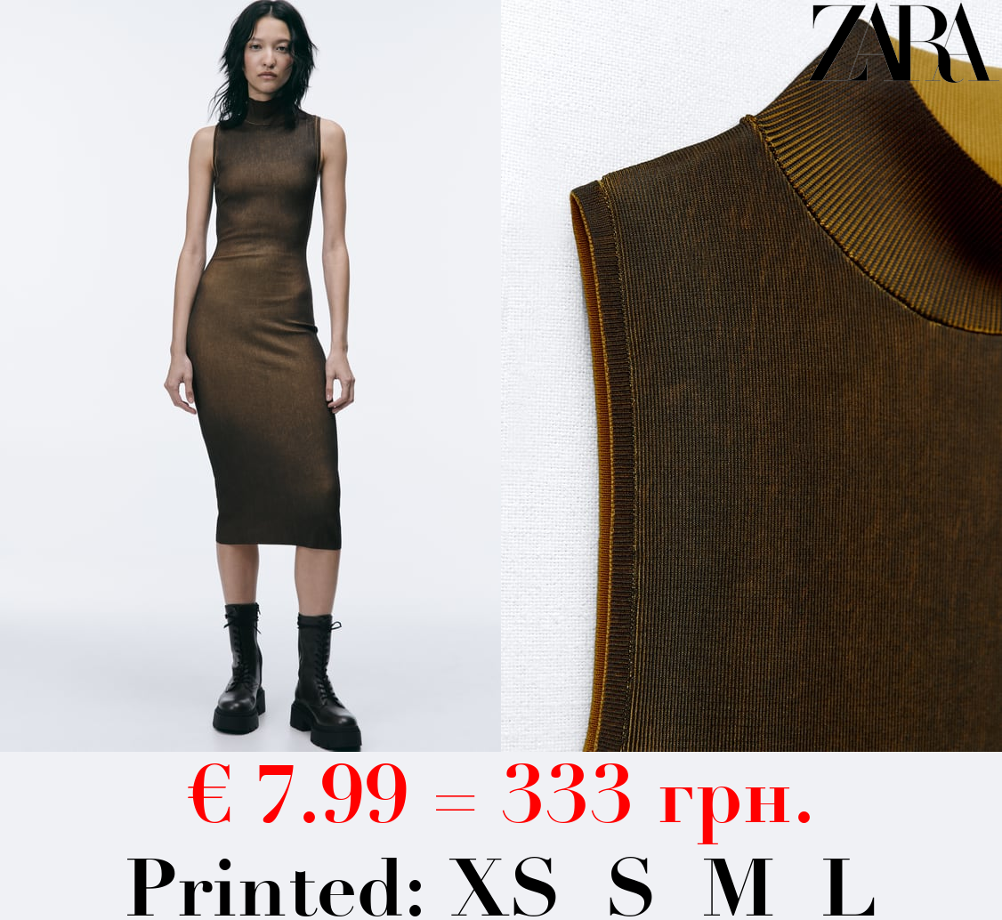 DISTRESSED-EFFECT KNIT MOCK TURTLENECK DRESS