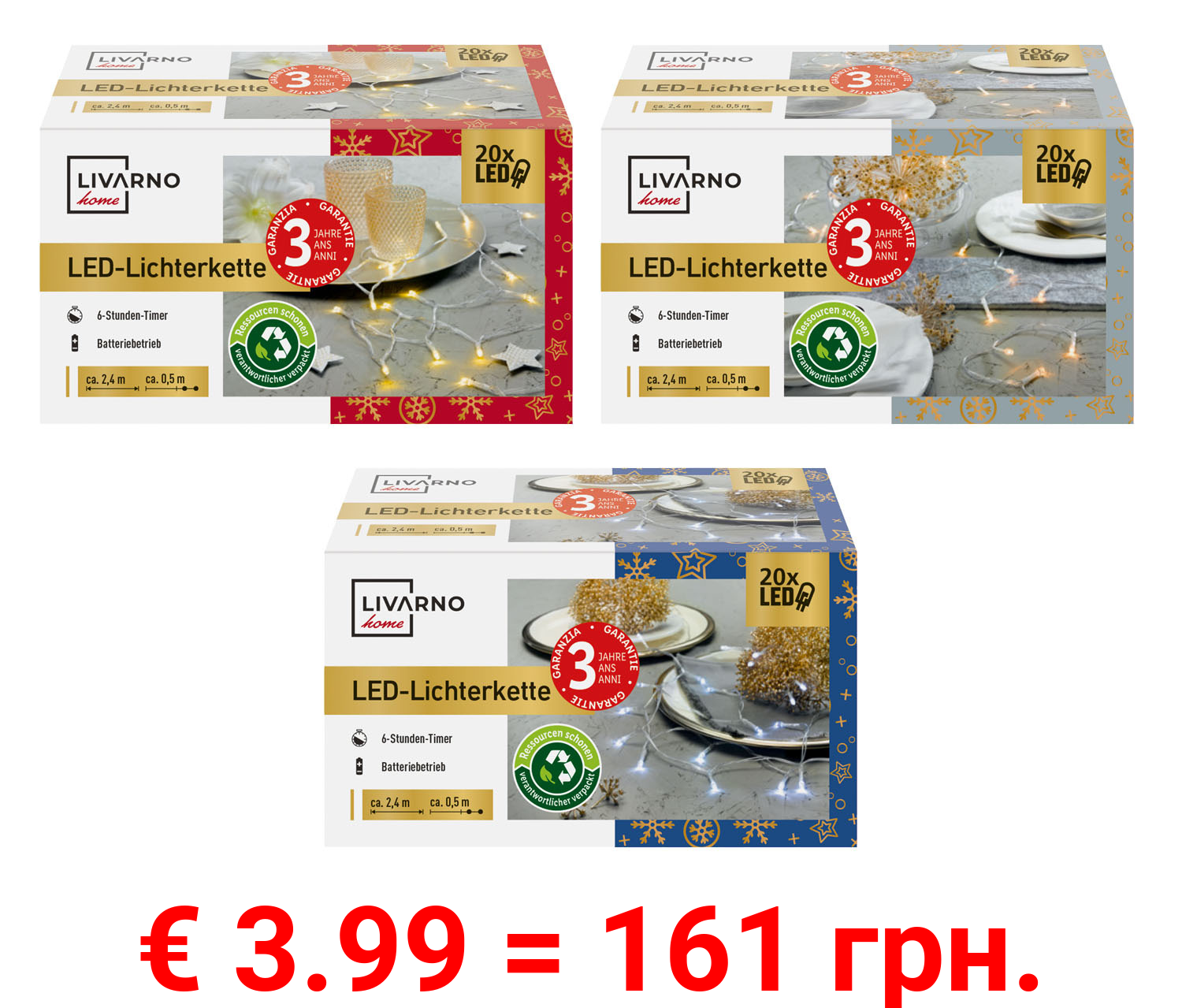 LIVARNO home LED-Lichterkette, 2,4 m, 20 LEDs
