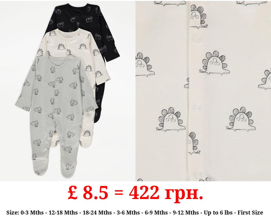 Dinosaur Long Sleeve Sleepsuits 3 Pack