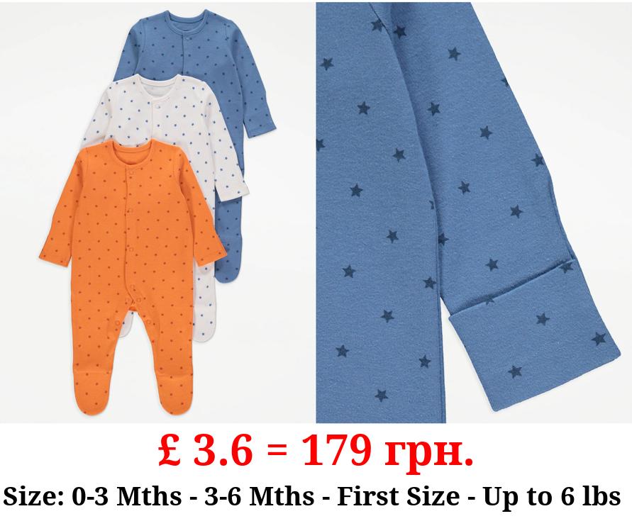 Star Long Sleeve Sleepsuits 3 Pack