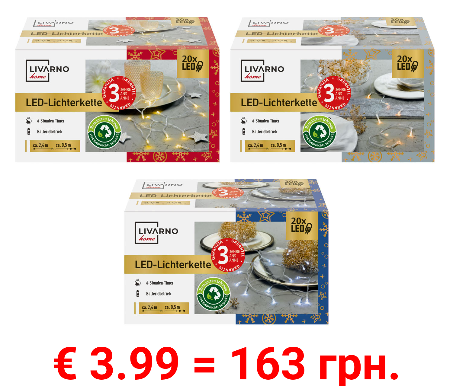 LIVARNO home LED-Lichterkette, 2,4 m, 20 LEDs