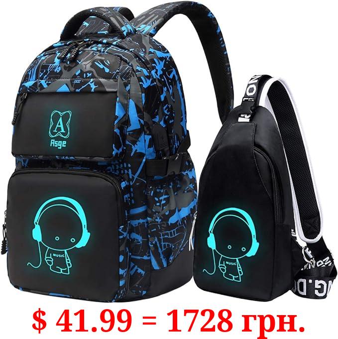 Asge Backpack for School Boys Backpacks for Kids Camo Bookbag for Middle School Bags Waterproof Travel Back Pack (Blue)
