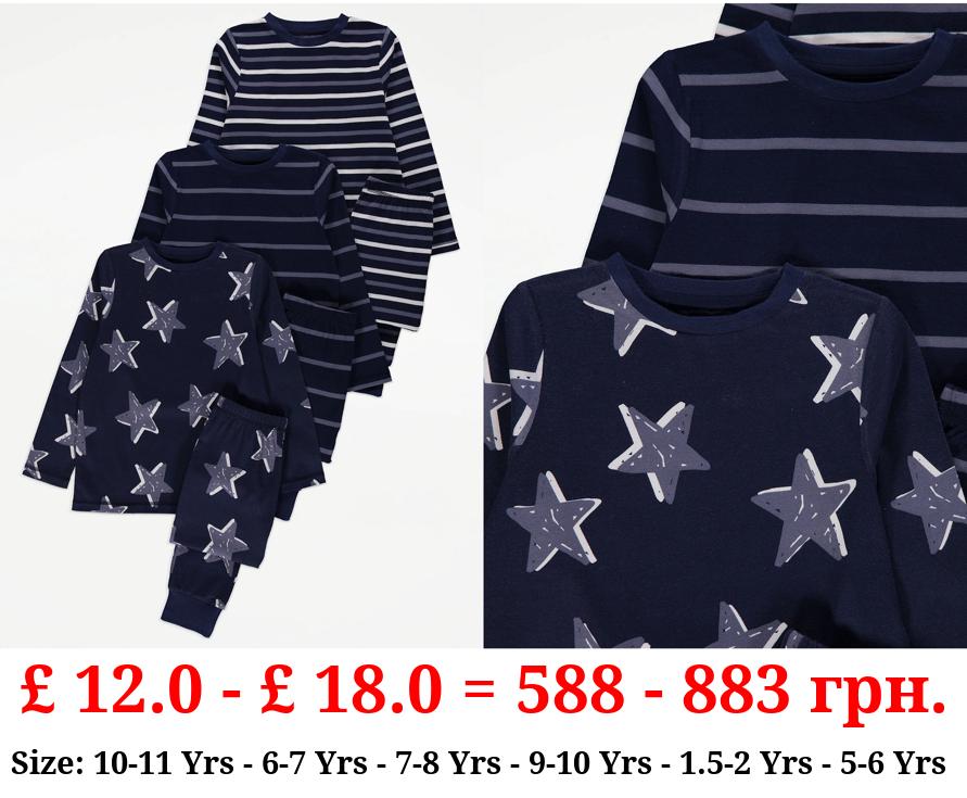 Navy Stars and Stripes Pyjamas 3 Pack
