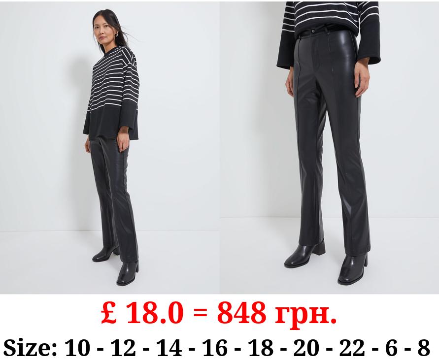 Black Faux Leather Kickflare Trousers