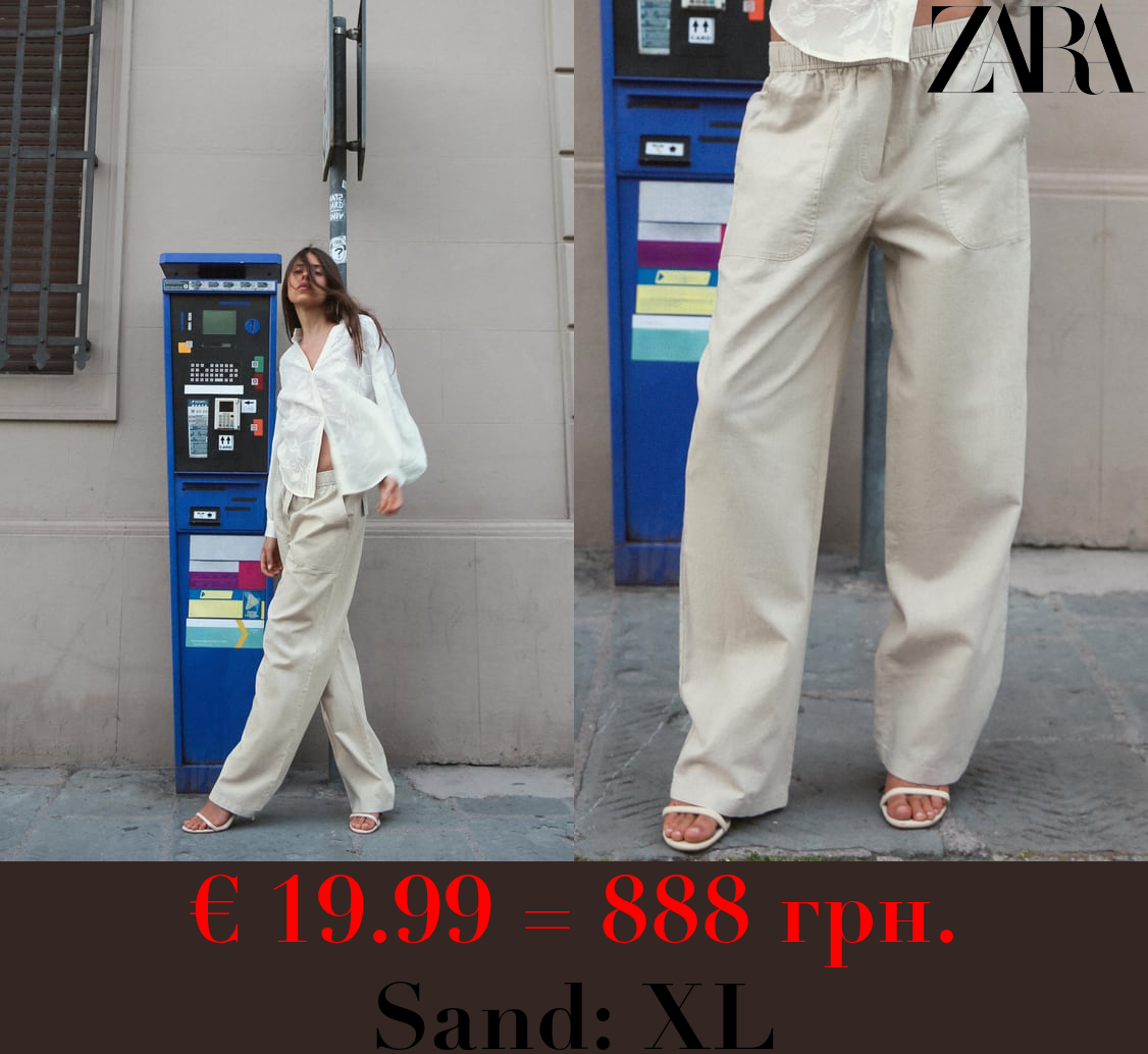 WIDE-LEG LINEN-BLEND TROUSERS