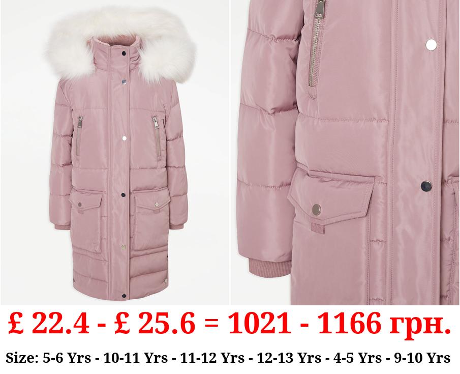 Mauve Padded Longline Parka Coat