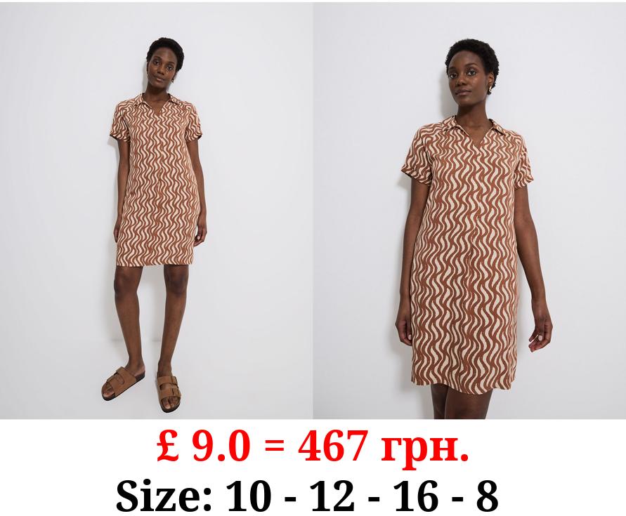 Neutral Wave Twill Mini Shirt Dress