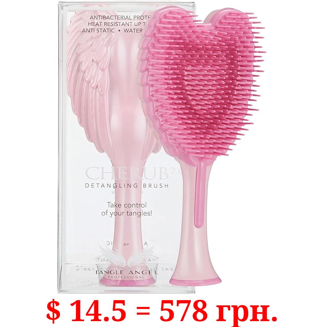 Kids Mini Hairbrush Detangler - Anti Static Soft Detangler Hair Brush for Girls, Kids - Detangle Hair Brush for Wet, Dry, Curly, Thick, Straight, or Wavy Hair - Tangle Angel Cherub - Gloss Pink