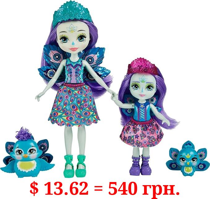 Enchantimals Patter & Piera Peacock Sister Dolls (6-in & 4-in) & 2 Animal Figures, Removable Skirt and Accessories, Great Toy for Kids Ages 3Y+