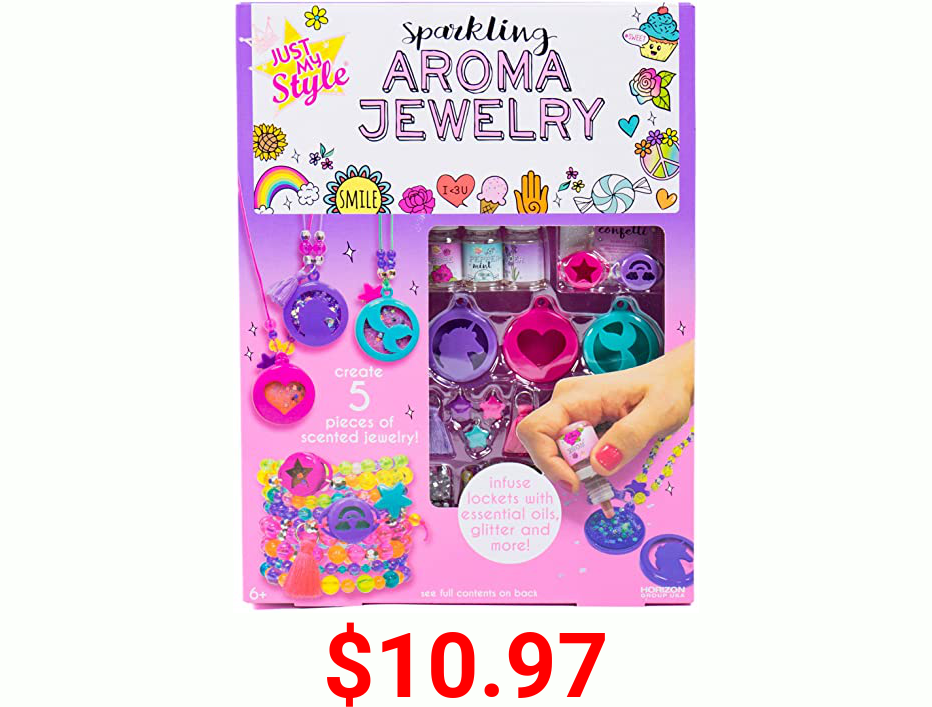 Just My Style Make Your Own Sparkling Aroma Jewelry by Horizon Group USA, Create DIY Scented Aromatherapy Pendants & Bracelets Using Beads, Glitter, Essential Oils & More, Multi