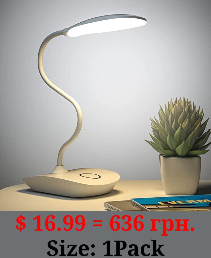DEEPLITE Battery Operated Desk Lamp, LED Desk Light 3 Lighting Modes Stepless Dimming, Table Lamp 5W Touch Control Eye Caring, Flexible Gooseneck, Portable Reading Light for Dorm Study Office Bedroom