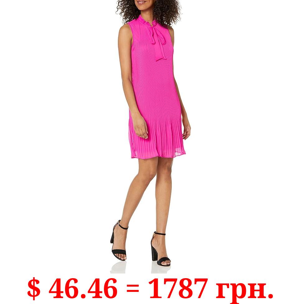 DKNY Women's Sleeveless Tie Neck Pleated Dress
