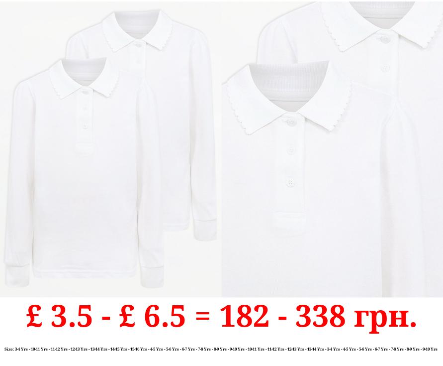 Girls Scallop Long Sleeve School Polo 2 Pack